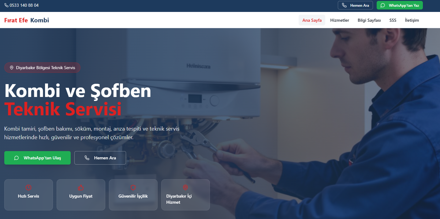 Fırat Efe Kombi – Teknik Servis ve Müşteri Kazanım Web Sitesi